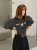 Ruched Two Piece Set Womens Square Collar Sleeveless Camis Round Neck Short Sleeve Tops Solid Sets Female