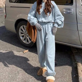 Women's Tracksuit Casual Solid Long Sleeve Hooded Sport Suits Autumn Warm Hoodie Sweatshirts+Long Pant Fleece Two Piece