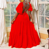 Short Sleeve Open Back Sexy V-Neck Party Long Dress African Plus Size