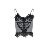 Summer New Spice Girl Blouse Street Fashion Skeleton Butterfly Printing Lace Suspenders Girl-Outfit