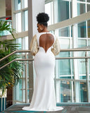 Elegant Gold Sequins Puff Sleeve White Mermaid Evening