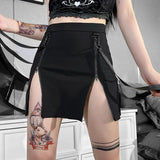 Dark Wind Spring's New Double Zipper Bag Hip Fork Goth Design Tight Half Skirt Woman-Outfit
