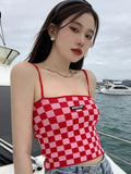 Plaid Sexy Vest Women Sleeveless Elegant Party Crop Tops Female High Street Beach Holiday Chic Strap Tank Tops 2022