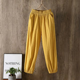 Spring Summer New Casual Style Cotton Linen Pants Women Elastic Waist Solid Basic Retro Loose Women's Harem Pants