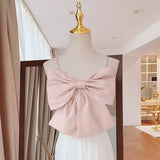 Sexy Patchwork Bow Women Vest Square Collar Sleeveless Spaghetti Strap Slim Tunic Tank Tops Female Clothes 2022