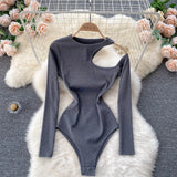 Design Off Shoulder Rompers Female Long Sleeve Solid Slim Jumpsuits Autumn Sexy Korean Streetwear Short Bodysuit