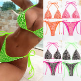 2025 New Women's Split Leopard Print Sexy Bareback Double-Sided Bikini Swimsuit Women's
