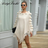Cloak Sweater Shawl Outwear Warm Tassel Shawl Hairball Knitted Women Casual Loose Poncho Cape Coat Cloak Knitting