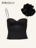 Patchwork Floral Black Camis For Women Square Collar Sleeveless Solid Vests Female Summer Clothing Style New