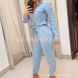 Spring And Autumn New E-Commerce Wish Blue Zipper One-Piece Trousers-Outfit