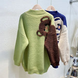 Korean Knitted Pullovers Japanese Cute Letter Plaid Sueter Mujer Autumn Winter New Oversize Jumpers Women