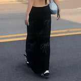 Knitted Low Waisted Fairycore Long Skirts Y2k Bow Print Midi Skirts Women Korean Chic Outfits 2000s Chic New-Outfit