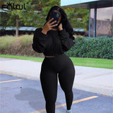 Streetwear Autumn Winter 2 Two Piece Set Women Tracksuit Bodycon Long Sleeve Crop Top Pants Women Matching Set Sexy