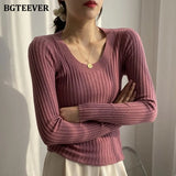 Autumn Deep O-neck Women Basic Slim Warm Knitted Tops Casual Skinny Stretch Long Sleeve Female Pullover Sweaters