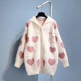 2021 New Korean Kawaii Cartoon Knitted Cardigan Harajuku Love Hooded Coat Cardigan Preppy Style Japanese Women