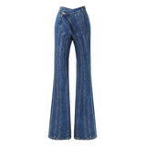 2023Asymmetrical Spliced Oblique Waist Placket Trousers New Loose Fit Pants Women Fashion Tide Spring Autumn