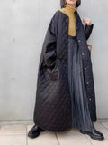 Women Winter Jacket 2022 Simple Fashion Solid Color Rhombus Single-breasted Long Cotton-padded Parkas Trench Coat for