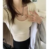 Version Of White U-Collar Slim Short-Sleeved T-Shirt Women's New Summer High-Waisted Slim And Thin Underwear-Outfit