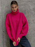 Women Knitted Turtleneck Sweaters Autumn Winter Thicken Warm Long Sleeve Pullover Tops Casual Loose Ladies Street Jumper