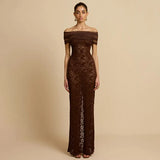Women's Autumn New Word-On-A-Shoulder Perspective Sexy Lace Open-Fork Body-Body-To-Ssing Dress
