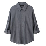 Homemade New Women's Classic Adjustable Short Sleeve Striped Shirt