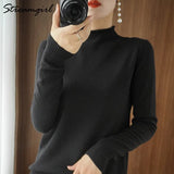 Pullover Women Vintage Sweater Spring Winter Half Turtleneck Woman Sweaters Retro Green Warm Knitted Women