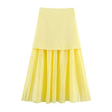 New Gold Button Knitted Vest Small Folding Splicing Skirt