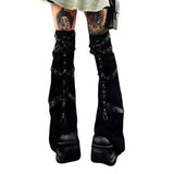 Style Ankle Leg Warmer Fall Winter Black Metal Buckle Leg Warmers Knitted y2k High Knee Legging Boot Socks Thigh High Socks-Outfit