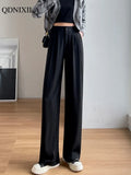 Spring Autumn White Wide Leg Women's Pants Korean Style High Waist Thin Suit Pants Straight Loose Sagging Feeling