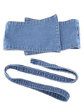 Women Denim Belt Wide Mid Waist Bicyclic Patchwork Lace Up Solid Color Slim Bow Removable Waistband 2024 Summer New Fashion-Outfit