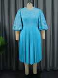Lace Lantern Sleeve Dress Elegant Commuter Style Fold Dress