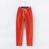 Spring Summer Casual Cotton Linen Pants Women Elastic Waist Solid Pockets Retro Loose Women's Harem Pants Trousers