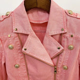 STREET Newest 2022 Designer Biker Jacket Women's Lion Buttons Motorcycle Biker Denim Short