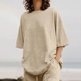 Celmia Fashion Women 2pcs Sets 2022 Summer Casual Loose Holiday Pocket Belted Set Half Sleeve O-neck Top and Wide Leg Pant