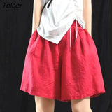 Cotton Linen Loose Shorts for Women Summer Casual Pocket Elastic Waist Shorts Woman 2023 New Wide Leg Short Pants