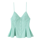 New Women's Dress V-Neck Buckle Solid-Colored Folded Slings Top Women's