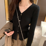 Button Long-Sleeved Sweater Autumn And Winter Korean Style Slim Cardigan Women's New Bottomed Sweater-Outfit