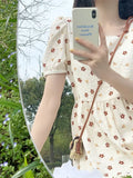 Japan Style Printing Square Collar Short Puff Sleeve Party Floral Mini Dress Elegant Evening Summer 2023 Women