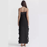 Summer New Sexy Lotus Leaf Side Wrapped Chest Fork Sleeveless Shoulder Dress Dress