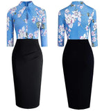 Floral Patch Black Keyhole Long Sleeve Office