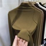 Half-High-Necked Bottomed Shirt Lady's New Plush Long-Sleeved T-Shirt In Autumn And Winter-Outfit