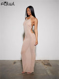 Apricot Backless Mesh Long Dress Summer For Women 2023 See Through Bodycon Off Shoulder Maxi Dress Sexy Evening