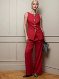 Women's Fashion Gold Buttoned Vest Trousers Two-Piece Casual Suit