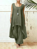 Sets 2023 Two Piece Set Elegant Women Bohemian Party Sleeveless Irregular Tops Wide Leg Pants Solid Leisure Streetwear Suit-Outfit
