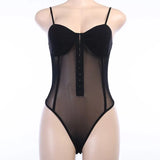 Sexy Backless Mesh Bustier Corset Bodysuit Summer Sleeveless Sheer Women's Bodysuits 2020 Summer Female Tops