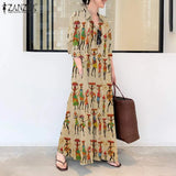 Elegant Printed Shirt Dress Women's Autumn Sundress ZANZEA Casual Long Sleeve Maxi Vestido Female Lapel Button