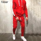 Men 2 Pieces Sets 2019 Brand Autumn Winter Hooded Sweatshirt +Drawstring Pants Male Stripe Patchwork