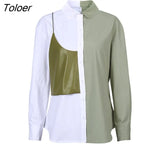 Patchwork Loose Female Shirts Long Sleeve Blouse Women 2022 Fashion Spring Blouse Chic Streetwear Splicing Ladies