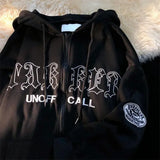 Women Letter Embroidery Hoodies Autumn Winter Retro Zipper Long Sleeve Loose Jacket Coats Y2K Harajuku Casual Hooded Sweatshirts 703-1-Outfit