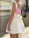 backless mini dress with lacing and back